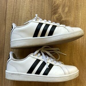 EUC Adidas Grand Court Cloud Foam Sneakers. White with black stripes, 8.5